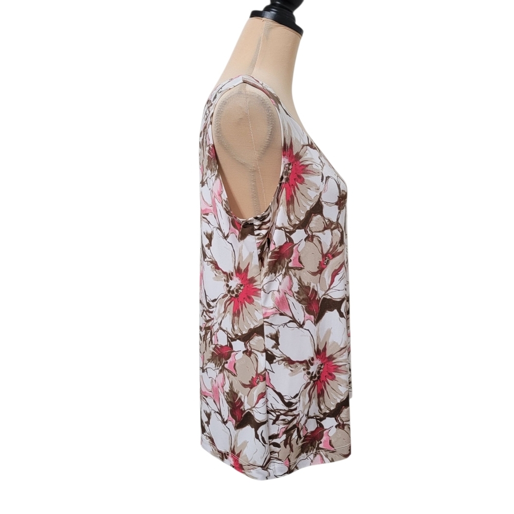 Easywear by Chico's Size 1 (M/8) White Brown and Pink Floral Sleeveless Top - Picture 3 of 10